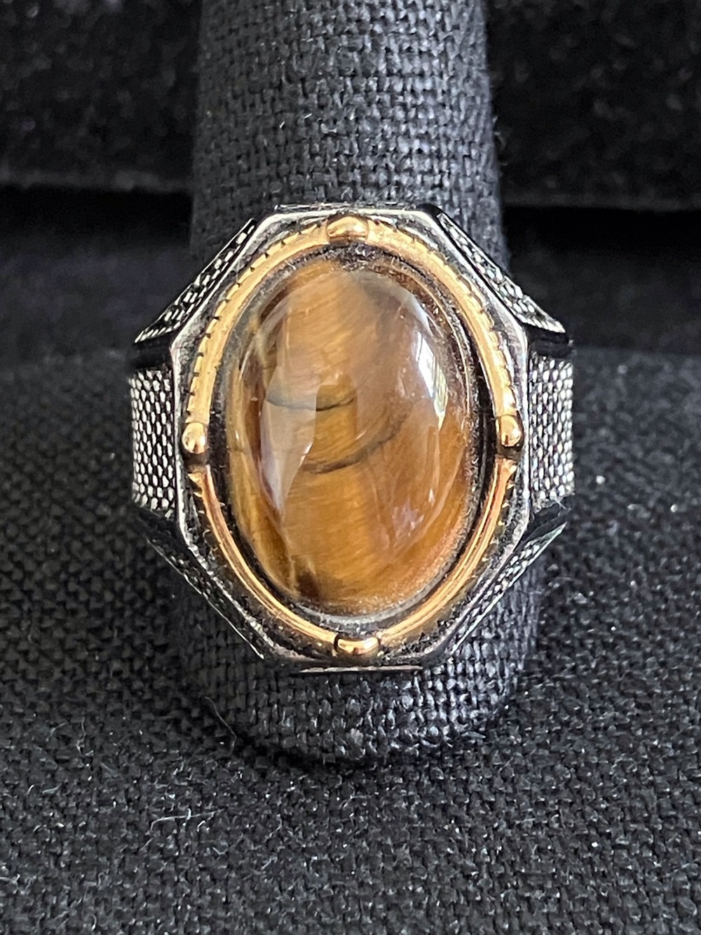 Men's Tiger's Eye Stone Signet Ring in Stainless Steel - Picture 7 of 7